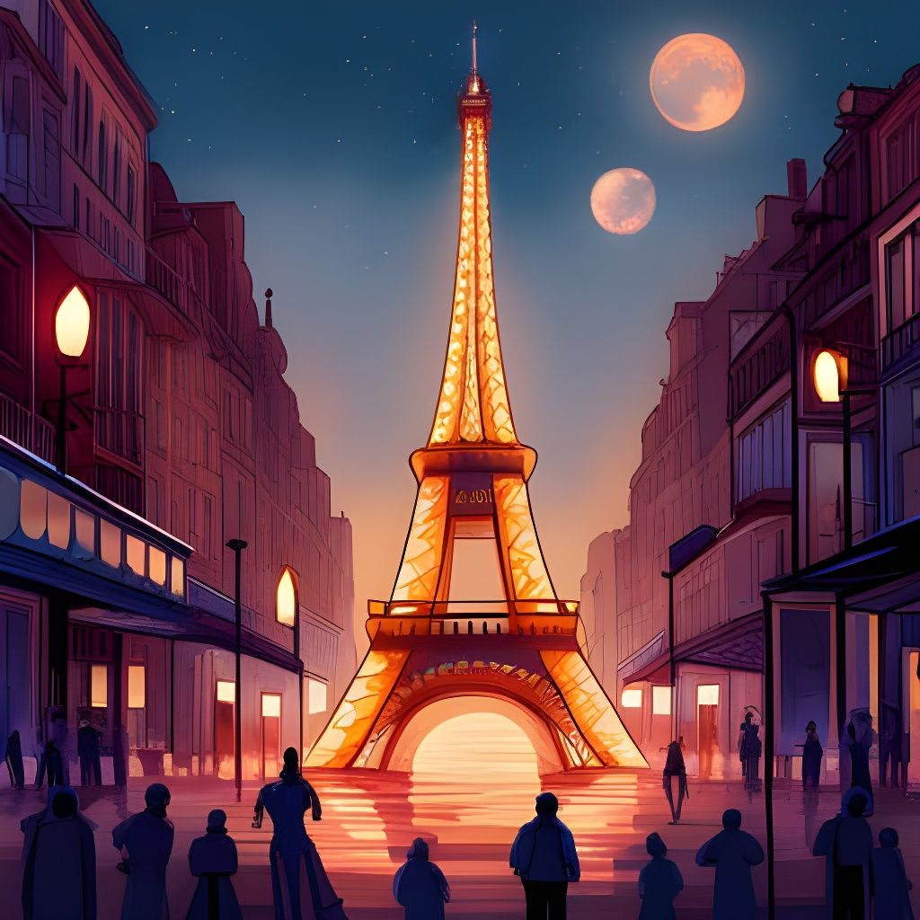 Eiffel Tower at Night in Digital Splash Art Style