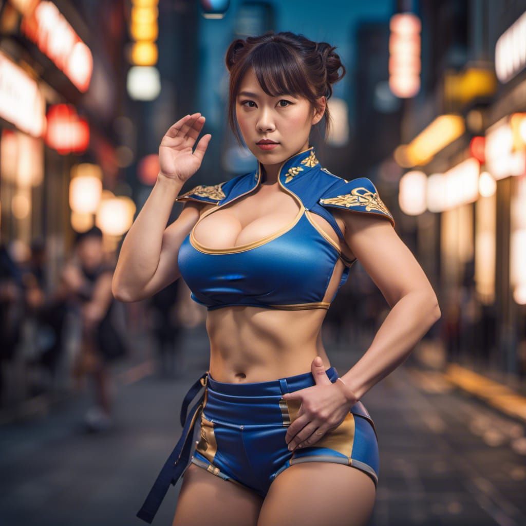 Japanese Chun Li Street Style Portrait in Dramatic Lighting