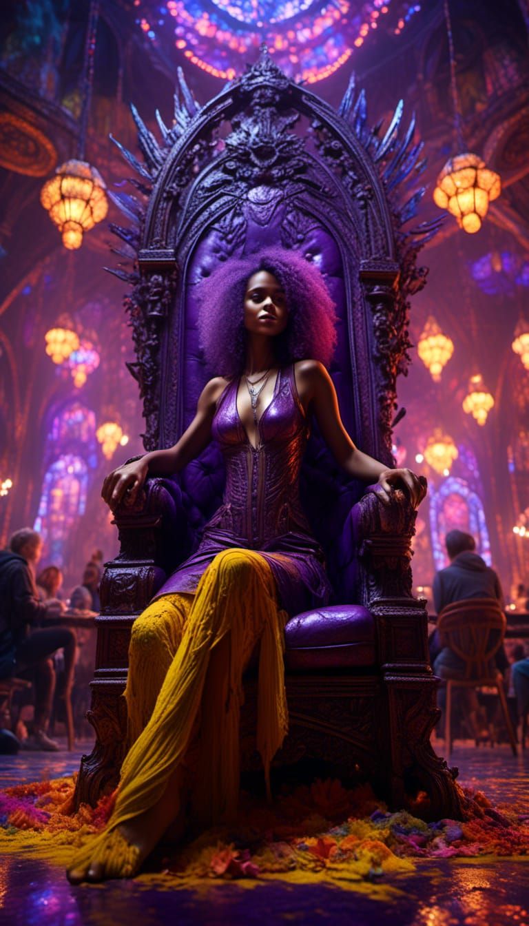 Fantasy Queen on Throne in Hyperreal Style