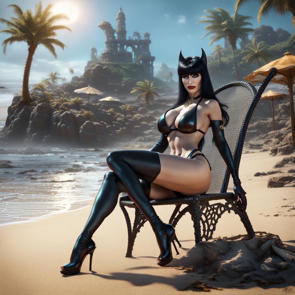 Elvira on the Beach: Detailed Matte Painting