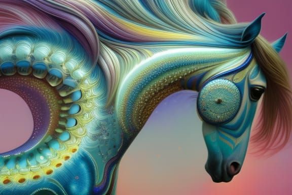 Ornate Carousel Horse in Pointillism Digital Painting