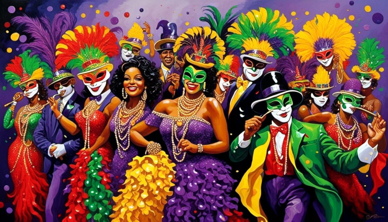 New Orleans Mardi Gras Zydeco in Impasto Style