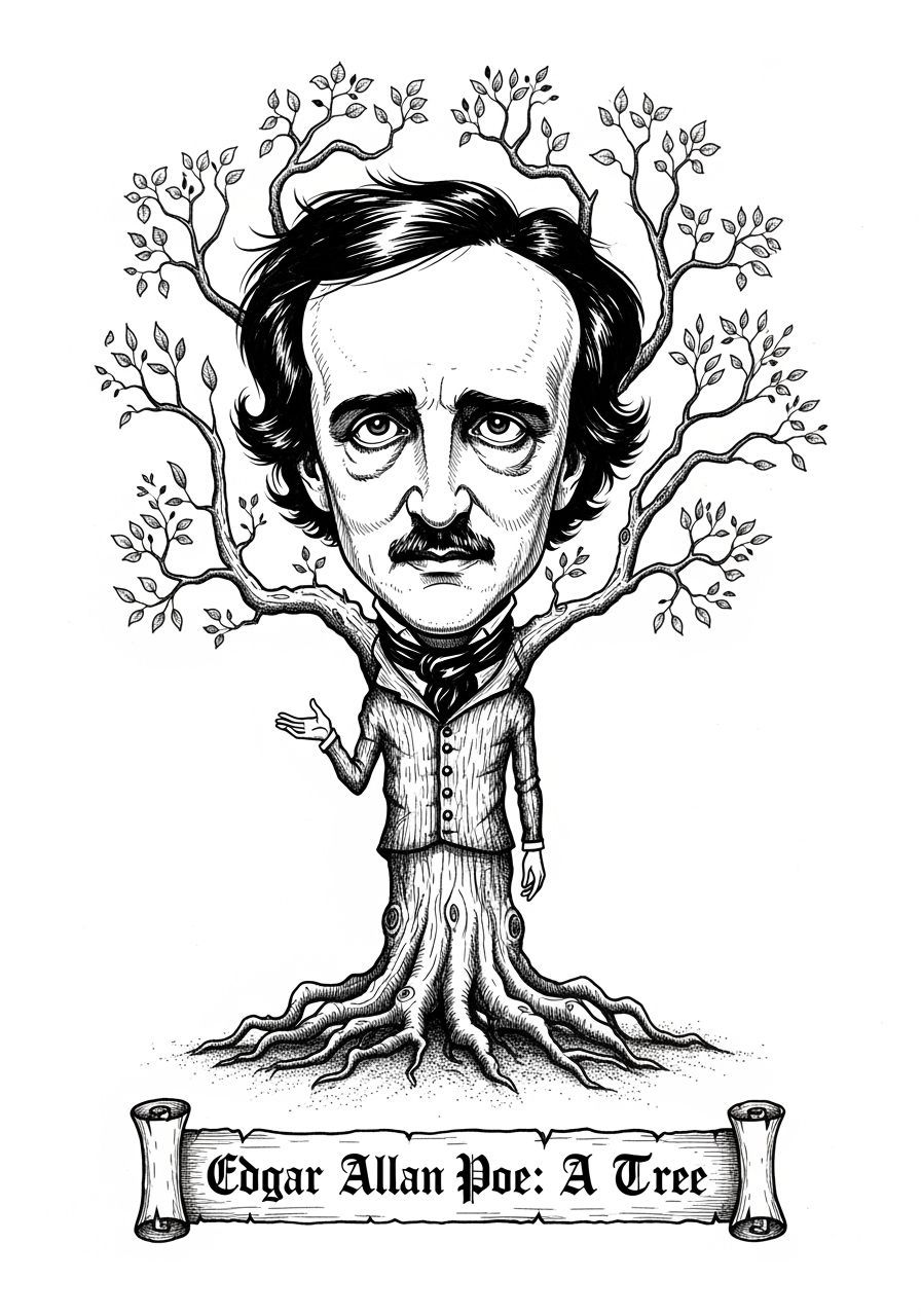 Edgar Allan Poe Reimagined as a Gothic Tree Illustration
