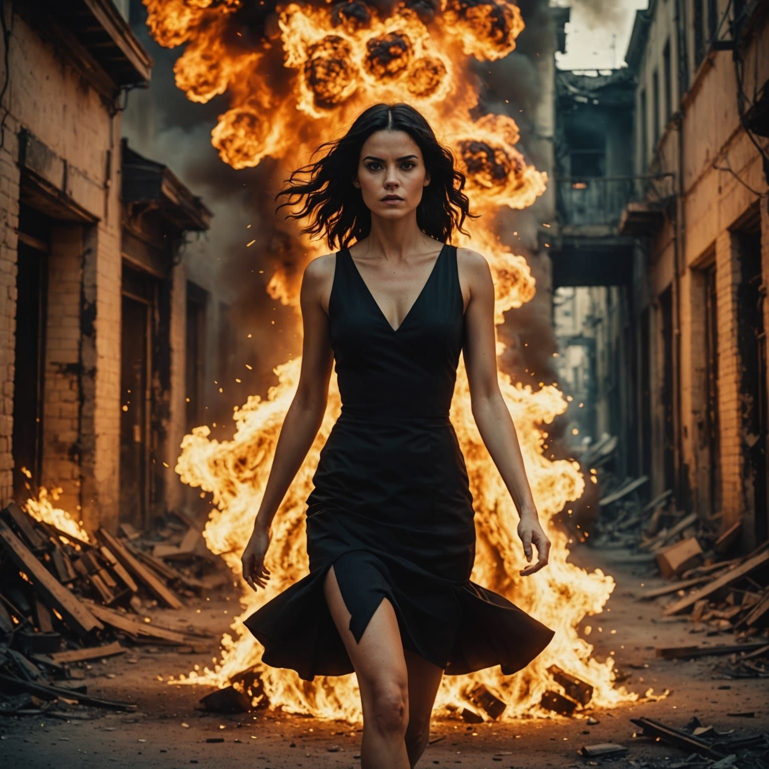 Daring Woman Emerges Unfazed from Fiery Inferno in Cinematic...