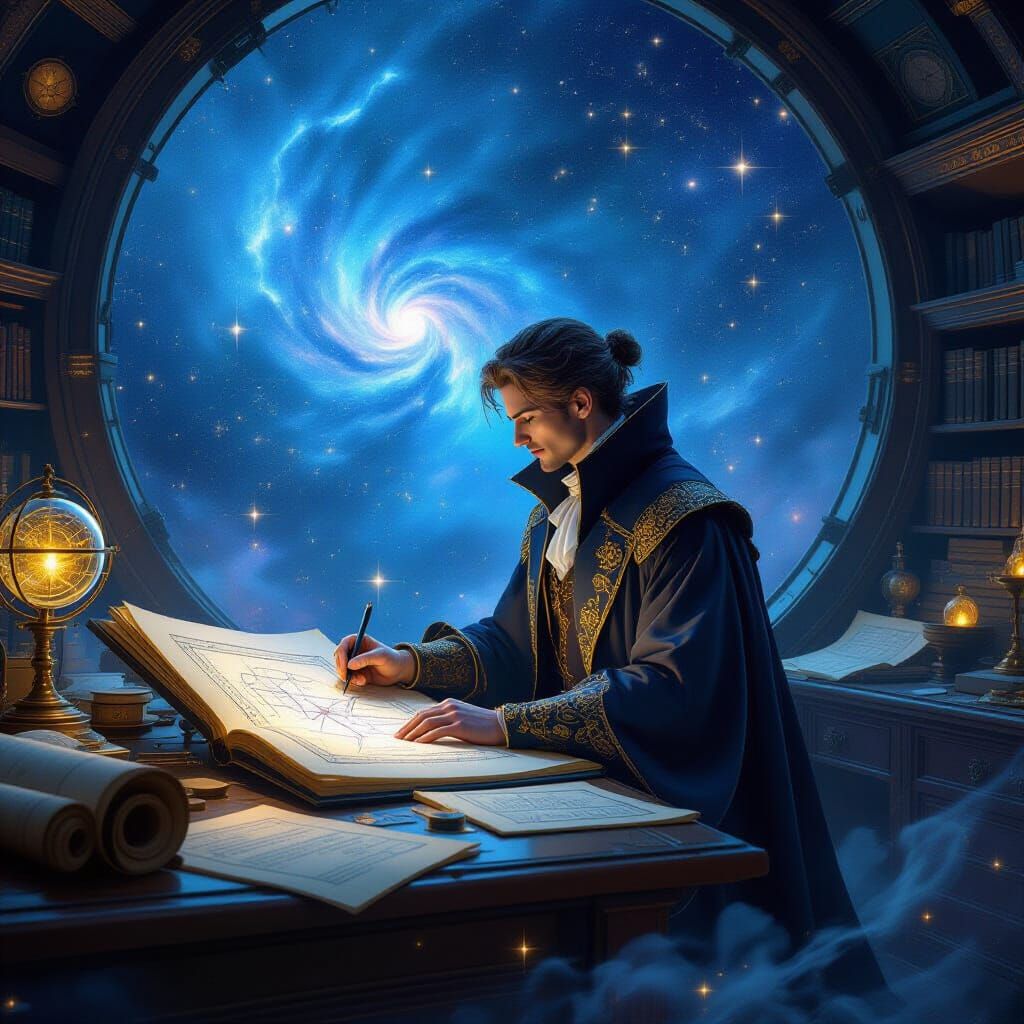 Celestial Cartographer Charts Constellations in Observatory