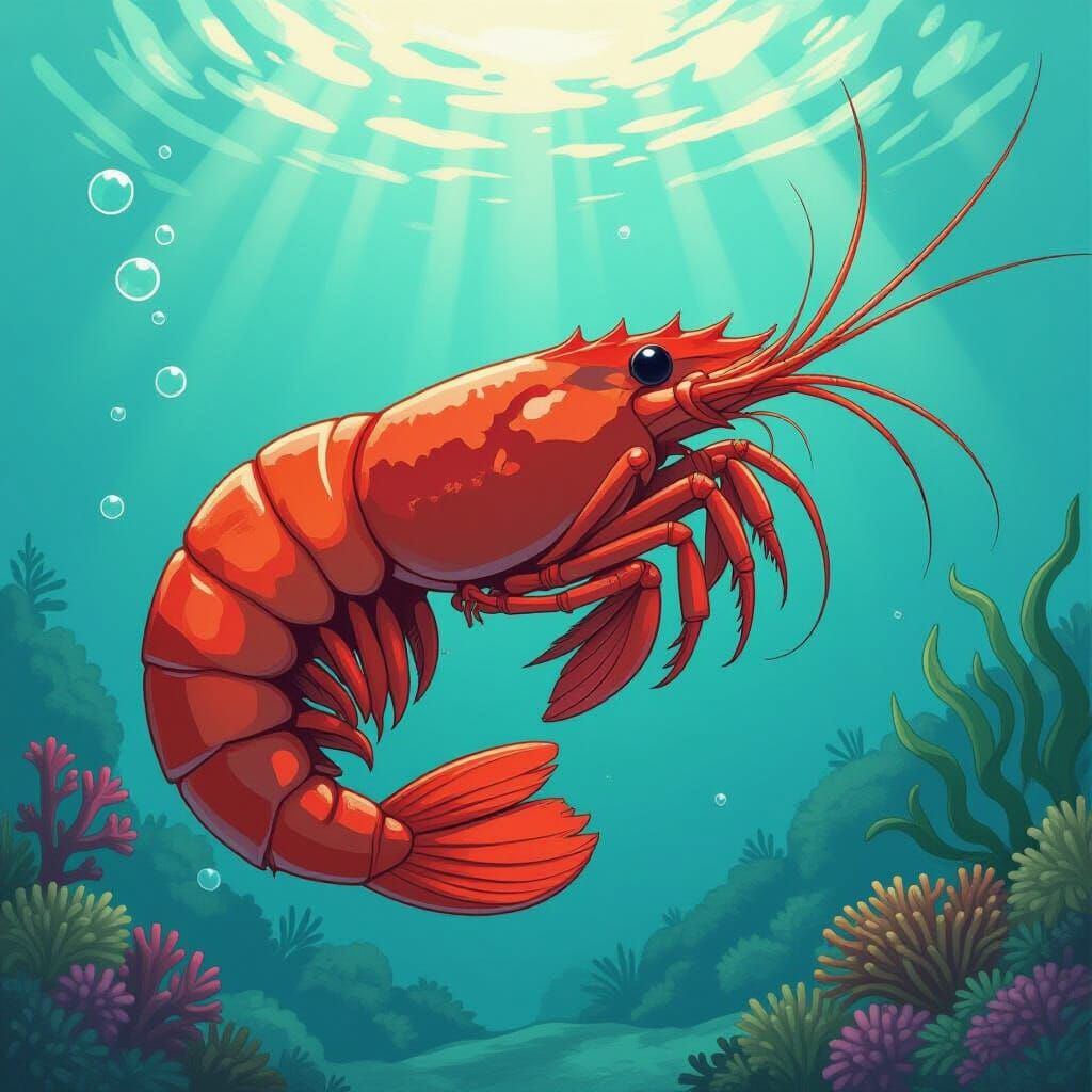 Glistening Shrimp in Comic Book Art Style