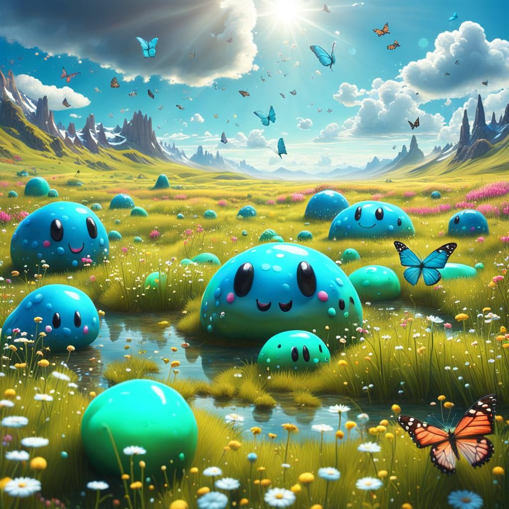 Cute Slimes in a Sunny Meadow