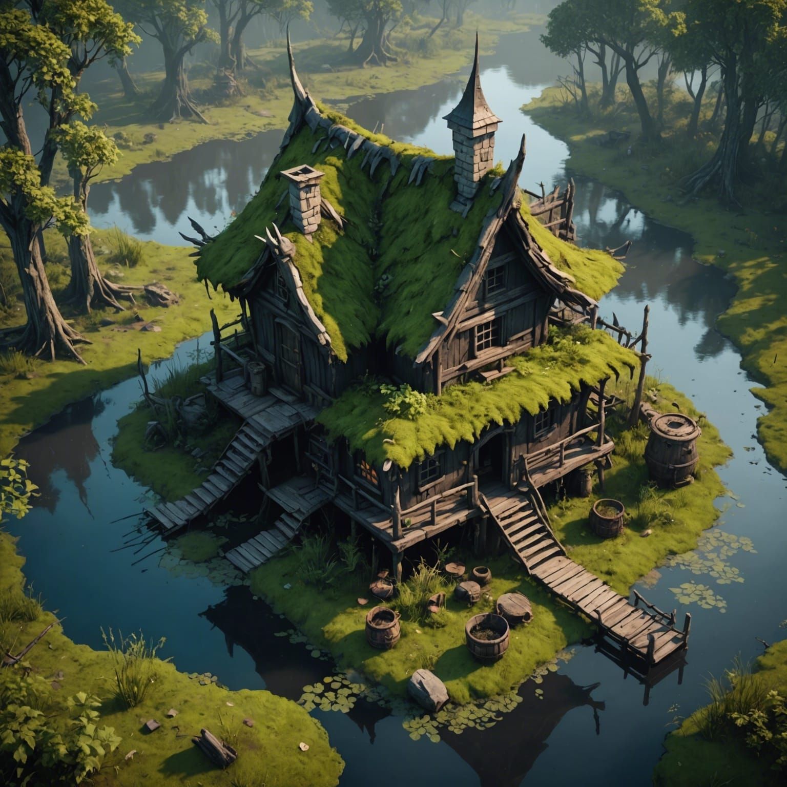 Eerie Witch's Hut in Swamp: D&D Fantasy