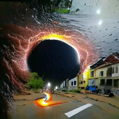 Black Hole Devouring City Street in 3D