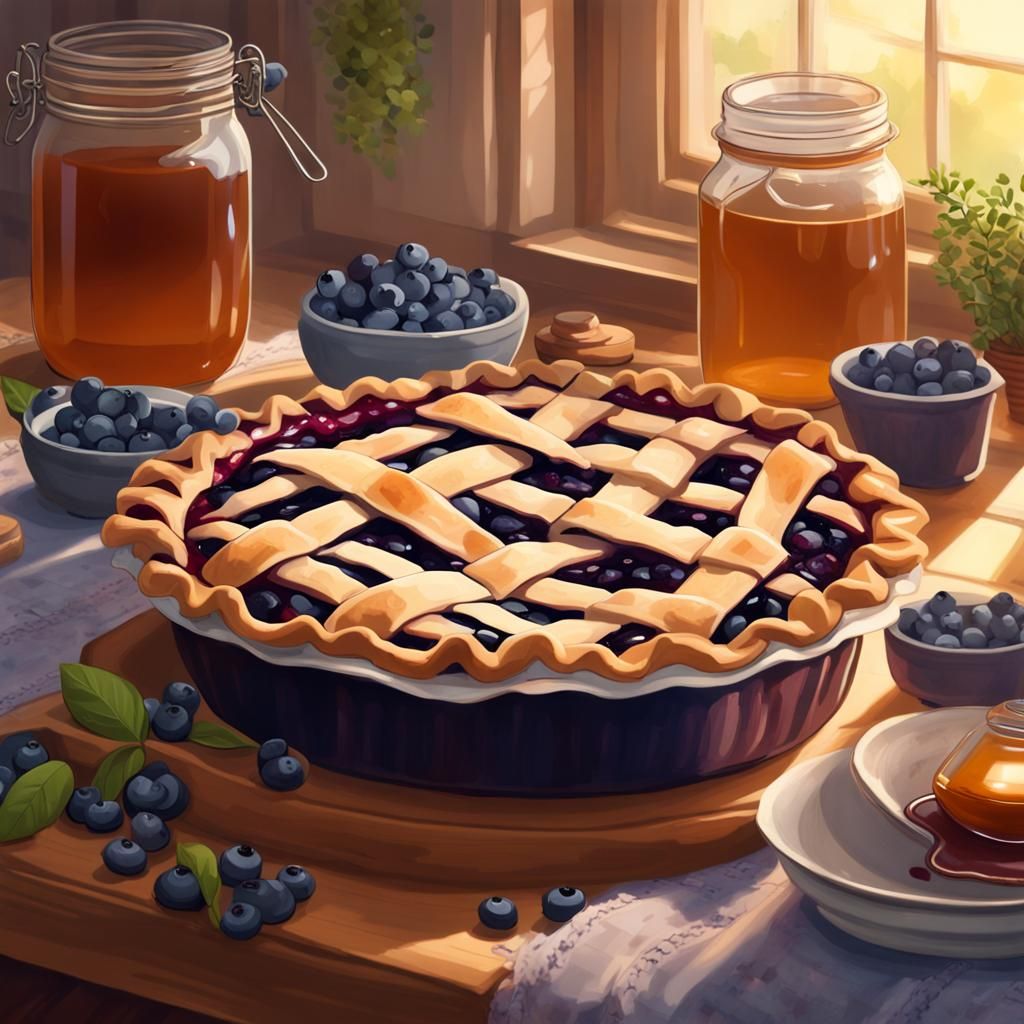 Warm Blueberry Pie in Sunny Kitchen: A Cozy Fantasy