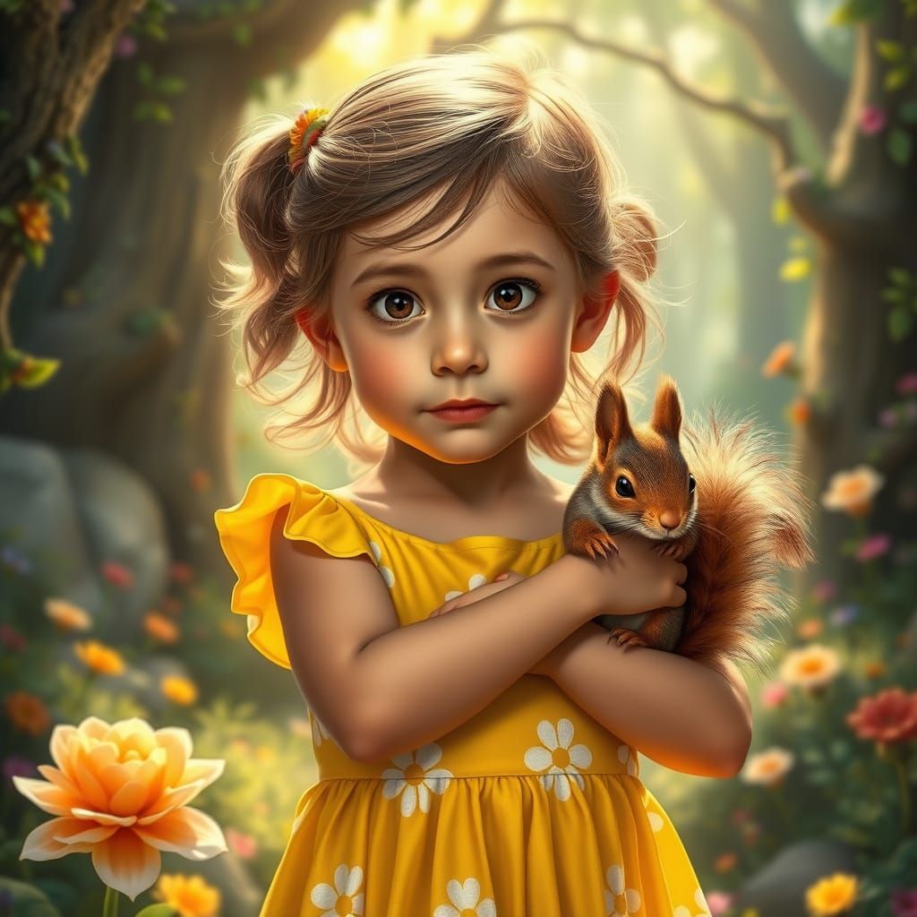 Whimsical Forest Encounter in Hyperrealistic Style