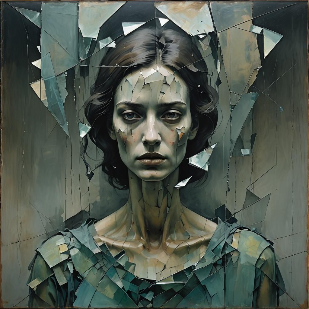 Fragmented Woman in Dark Cinematic Style