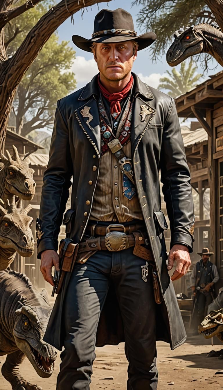 Alan Tudyk dressed as a cowboy wearing a Hawaiian Shirt