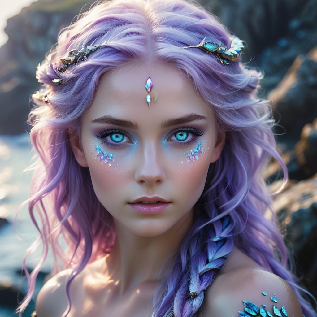 Fantasy Siren Portrait on Coastal Cliff in 8K