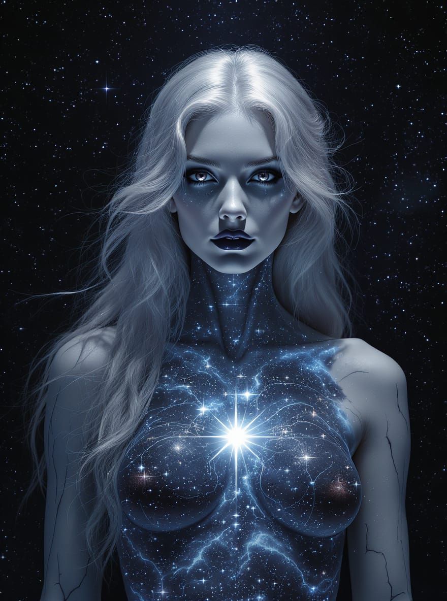 Cosmic Goddess with Star Torso and Marble Limbs