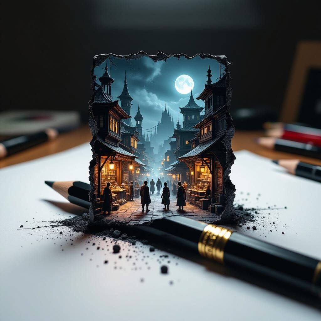 Pencil Transforms into Alien Marketplace Diorama