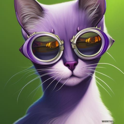 Psychedelic Purple Cat in Sunglasses: Digital Art