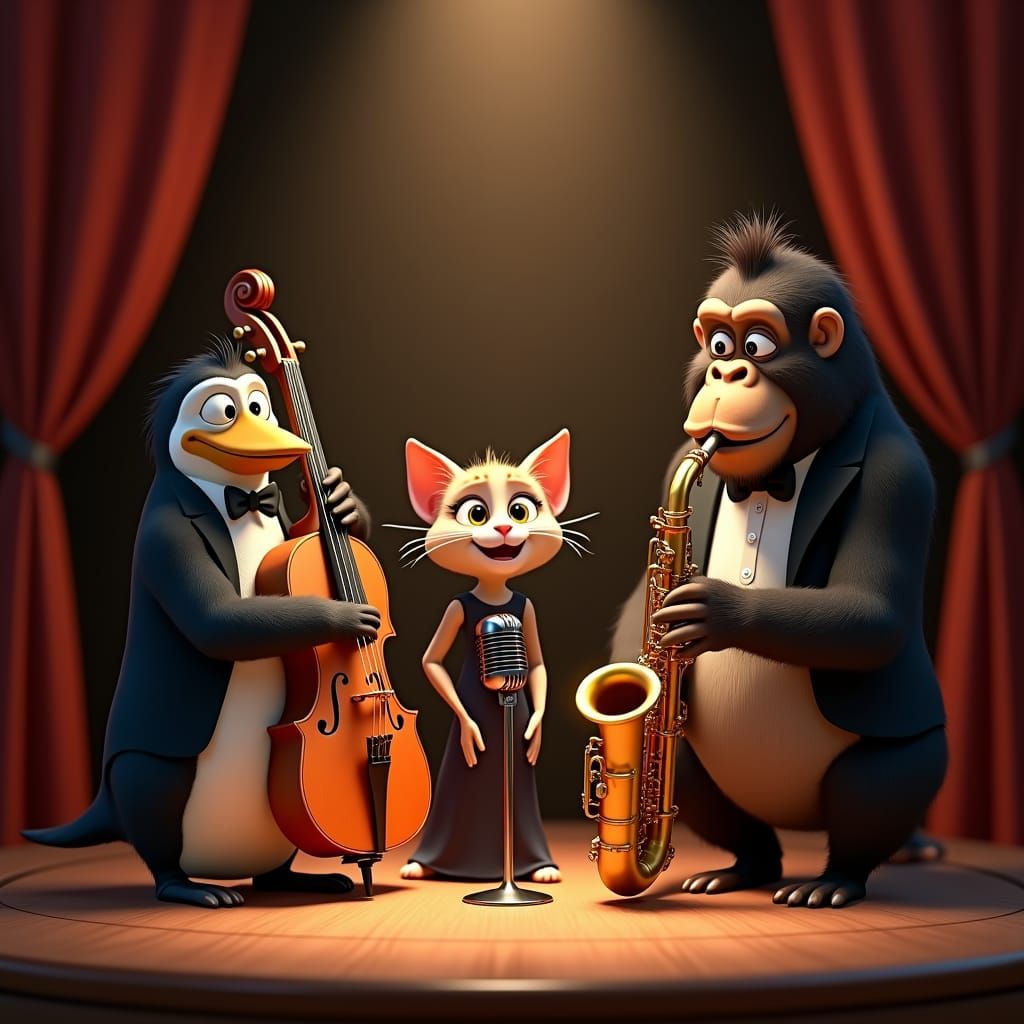 Animals Play Jazz in Pixar Animation Style