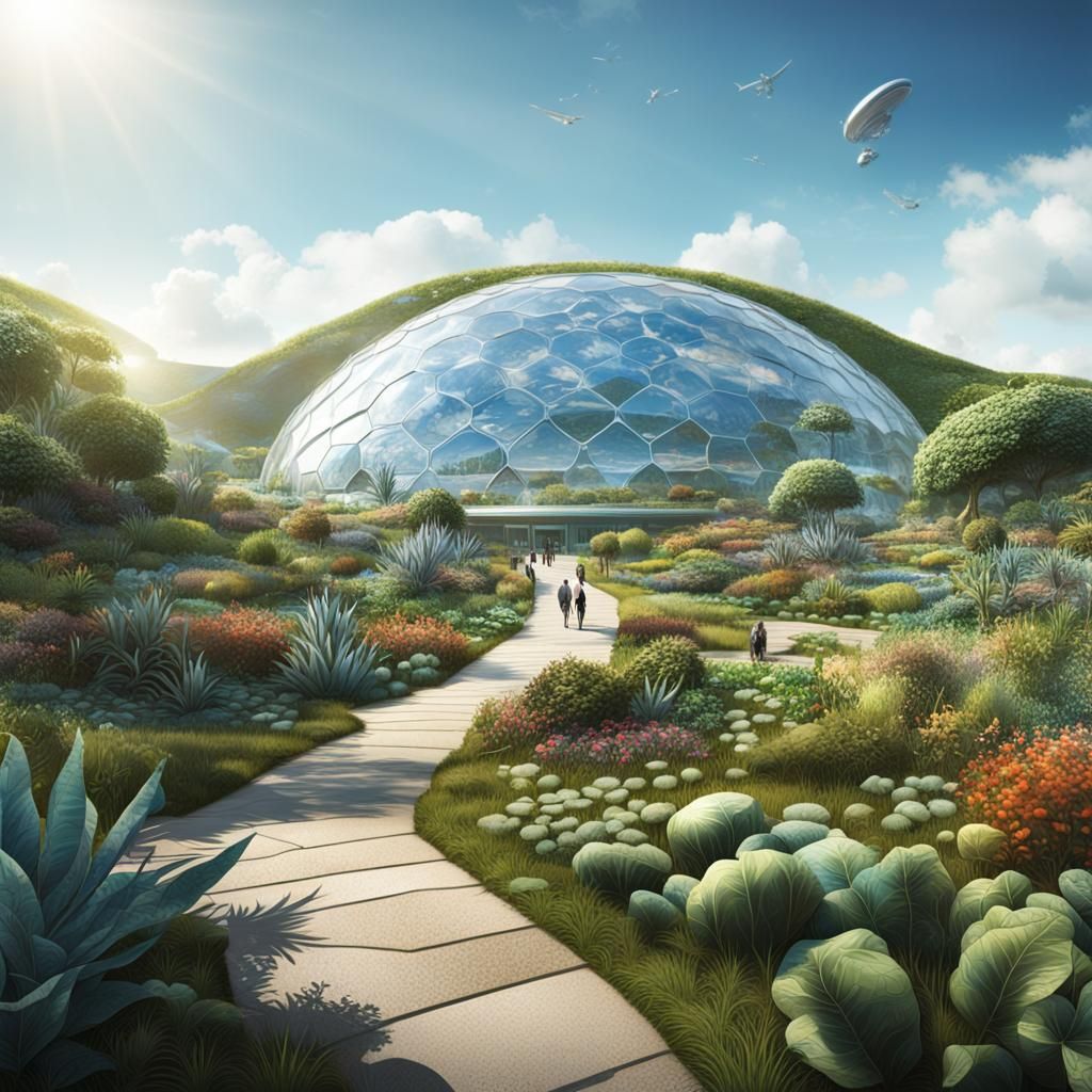 Verdant Garden Inside a Futuristic Geodesic Dome
