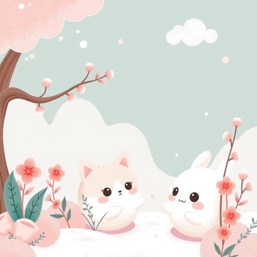 Kawaii Scene in Pastel Colors, Cartoon Illustration