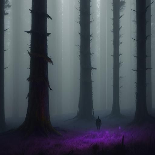 Mysterious Figure in Glowing Forest: Cinematic Concept Art