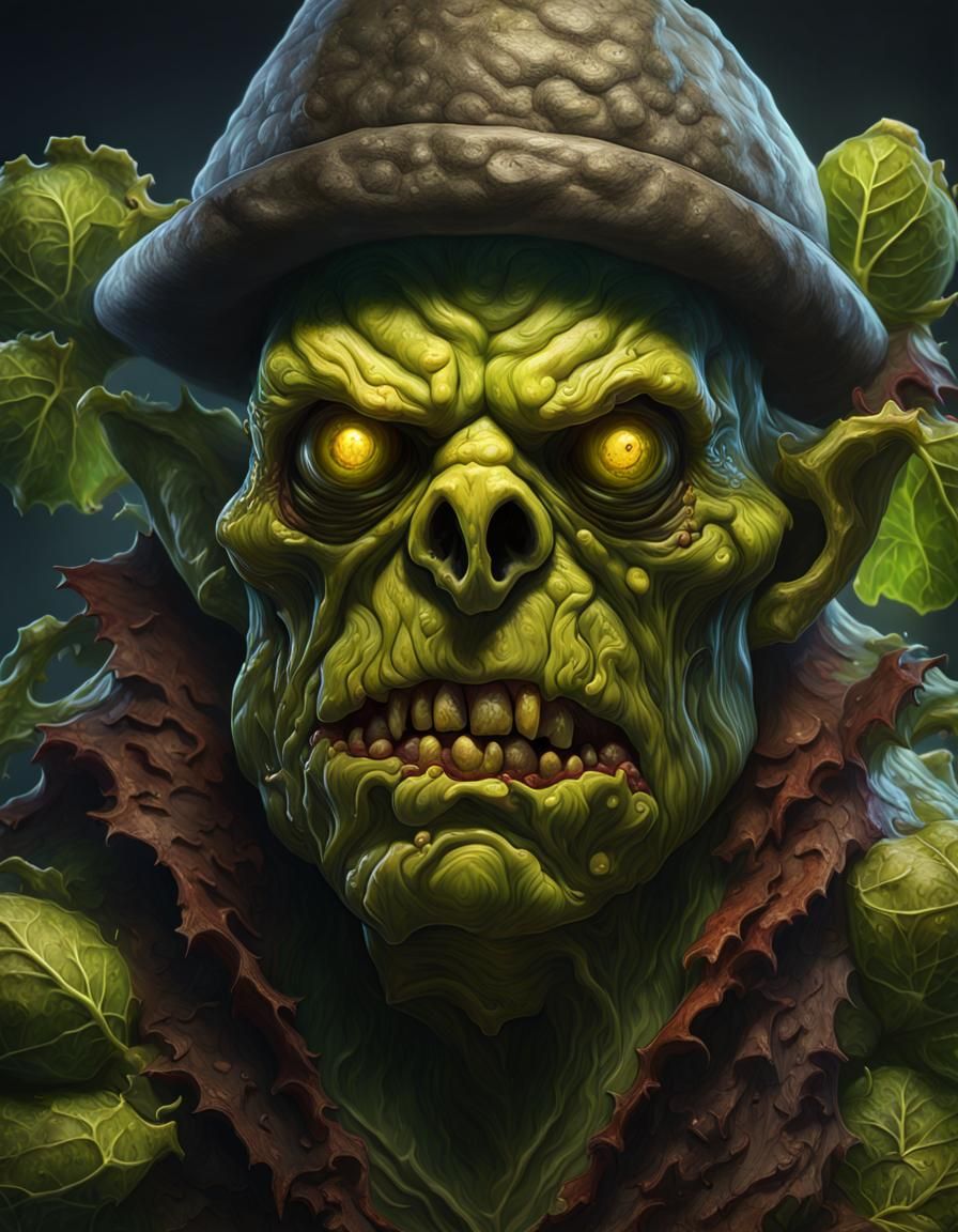 Zombie Brussel Sprout Portrait in Dark Fantasy Style