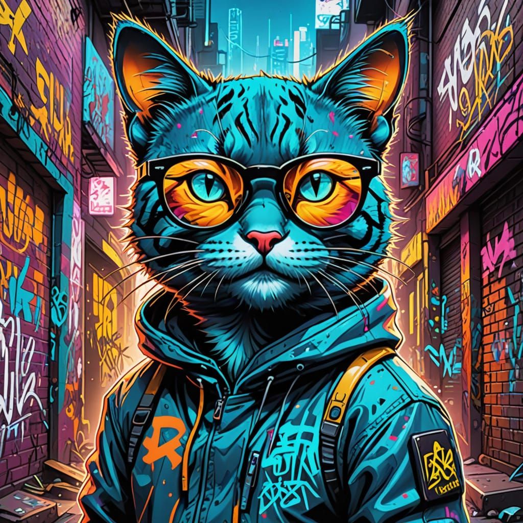 Vibrant Graffiti Mural in Cyberpunk City