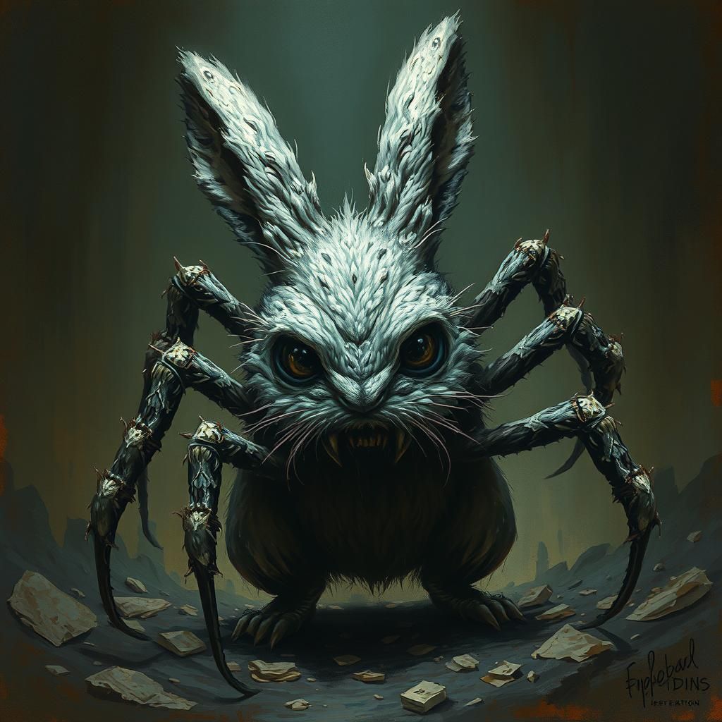 Arachnid Dust Bunny in Dark Surrealist Style