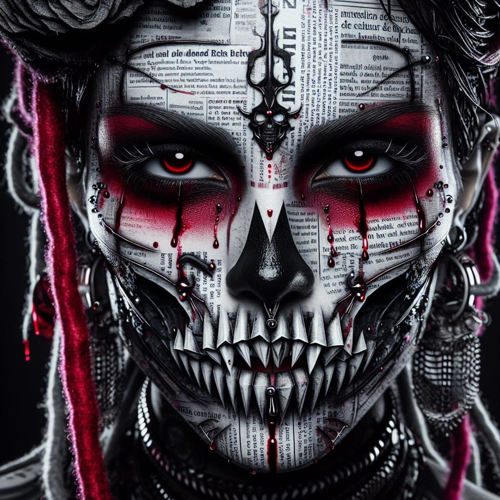 Gothic Skull Woman Composed of Newspaper Cuttings