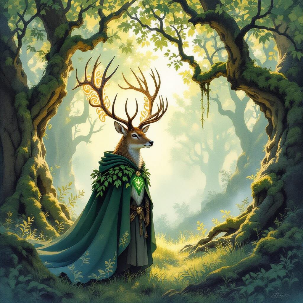 Runic Deer in Ethereal Forest Clearing