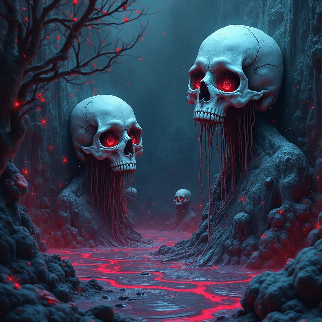 Psychedelic Melting Skulls in Neon Hues