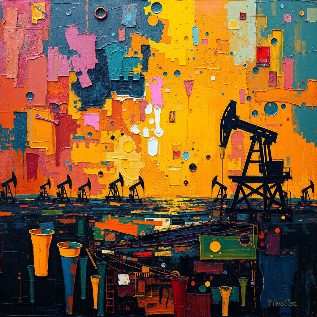 Abstract Expressionist Oil Rigs in Retro Style