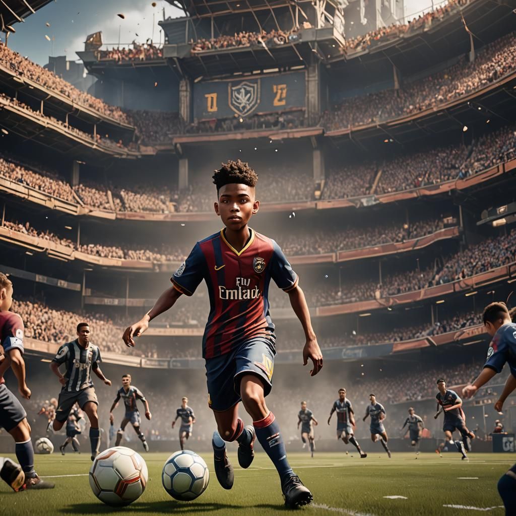 Boy Playing Football: Detailed Fantasy Concept Art