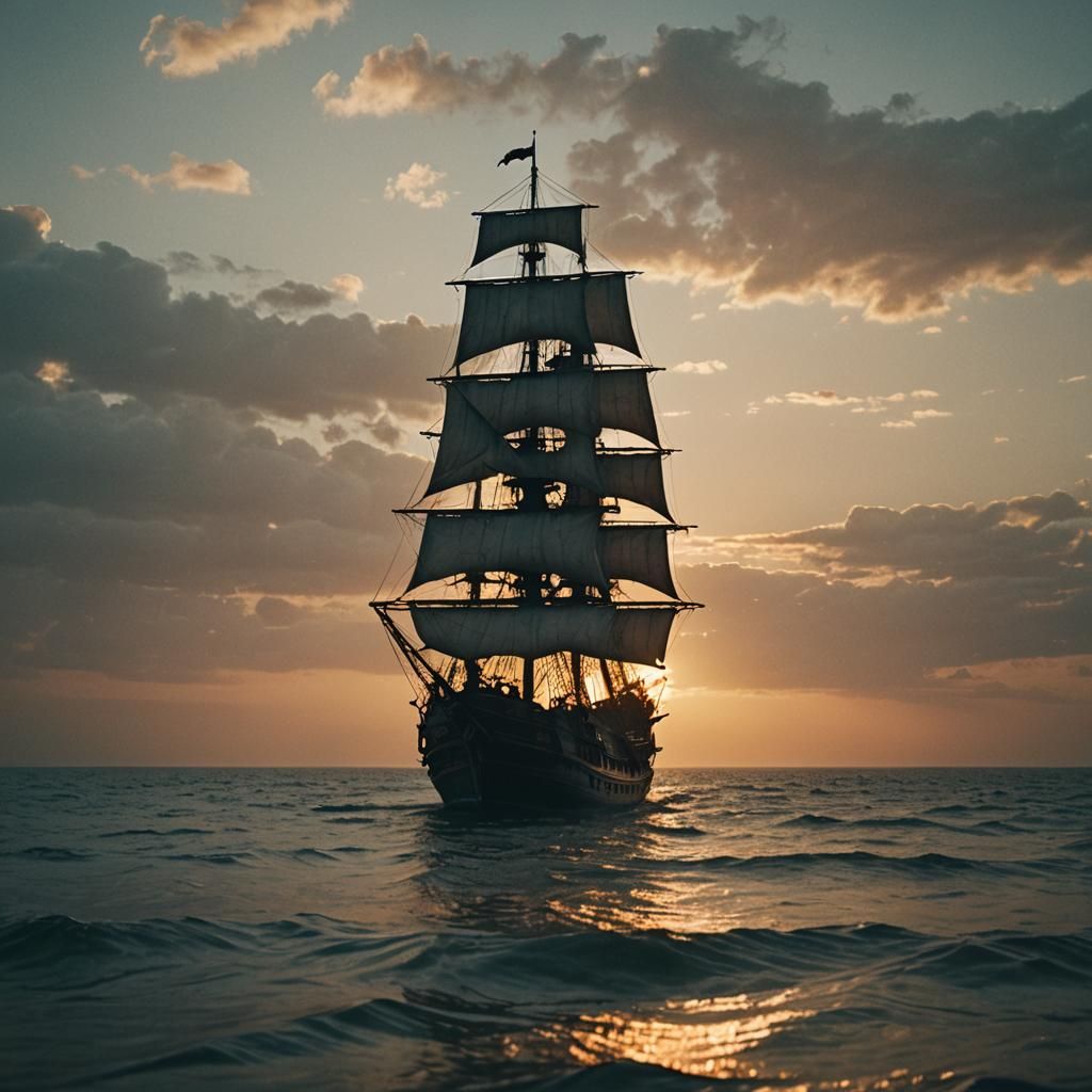 Abandoned Pirate Ship at Sunset: Cinematic Still