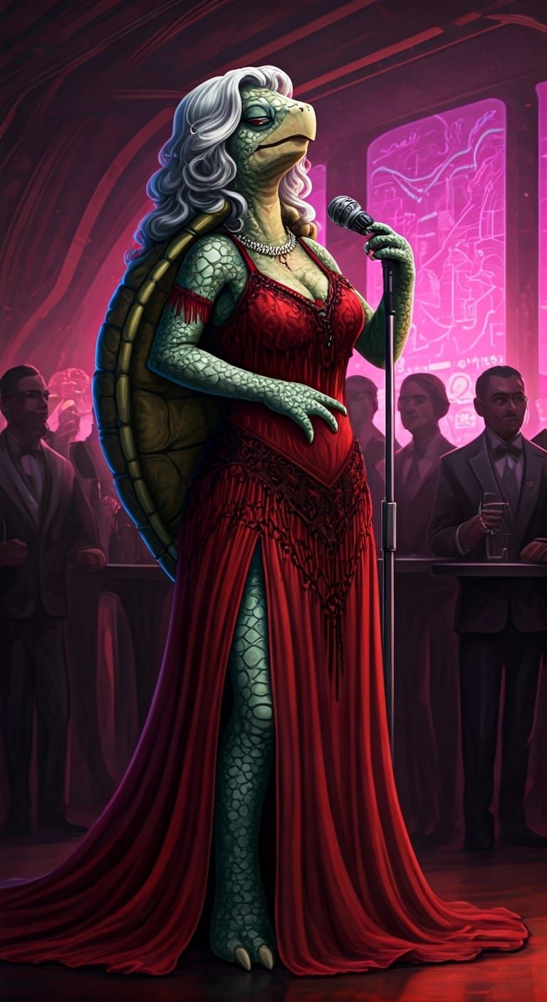 Futuristic Jazz Singer in Art Nouveau Style