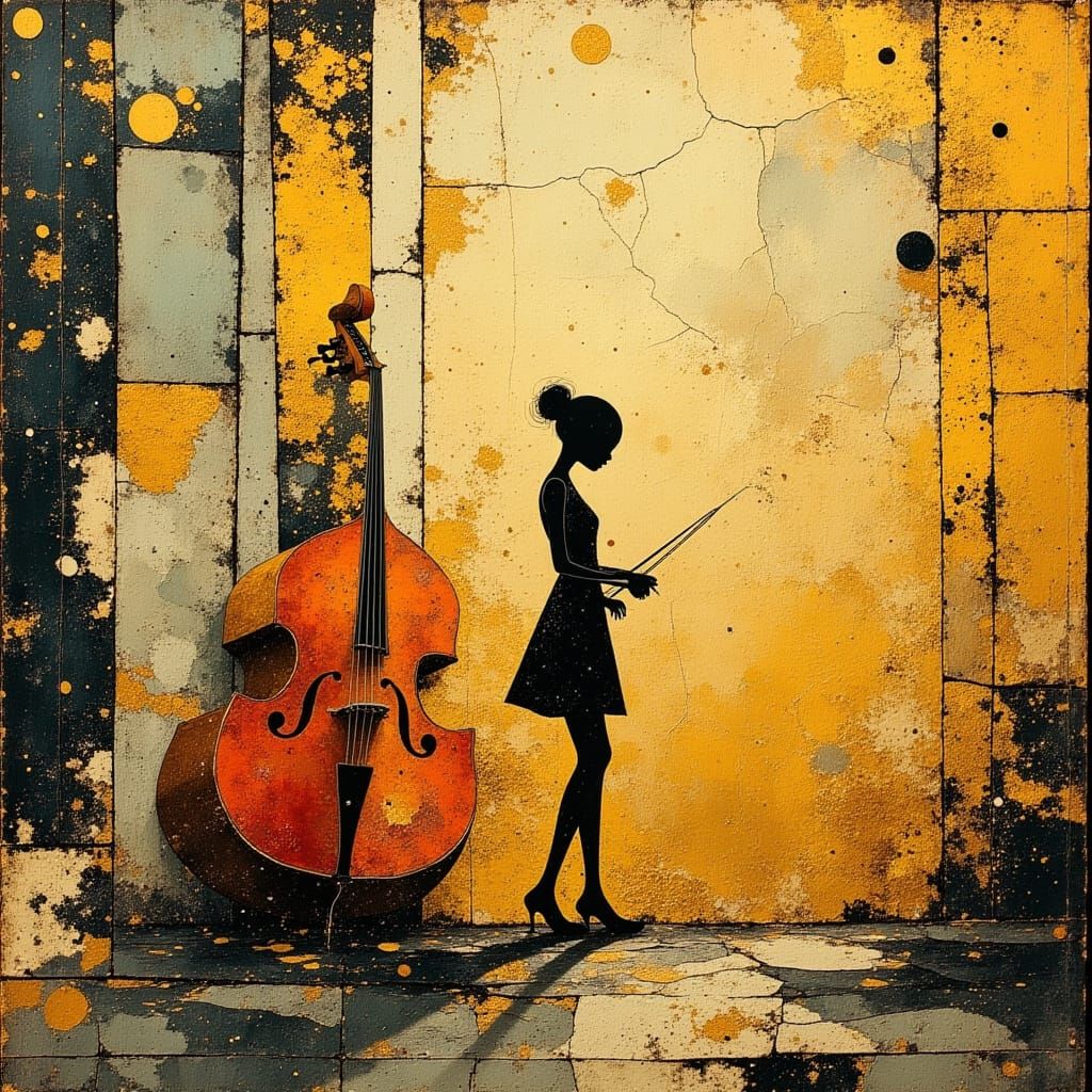 Jazz Dancer with Bass Instruments and Gold Highlights