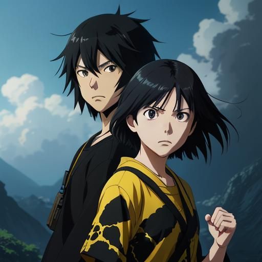Angry Yellow and Black Duo in Anime Style