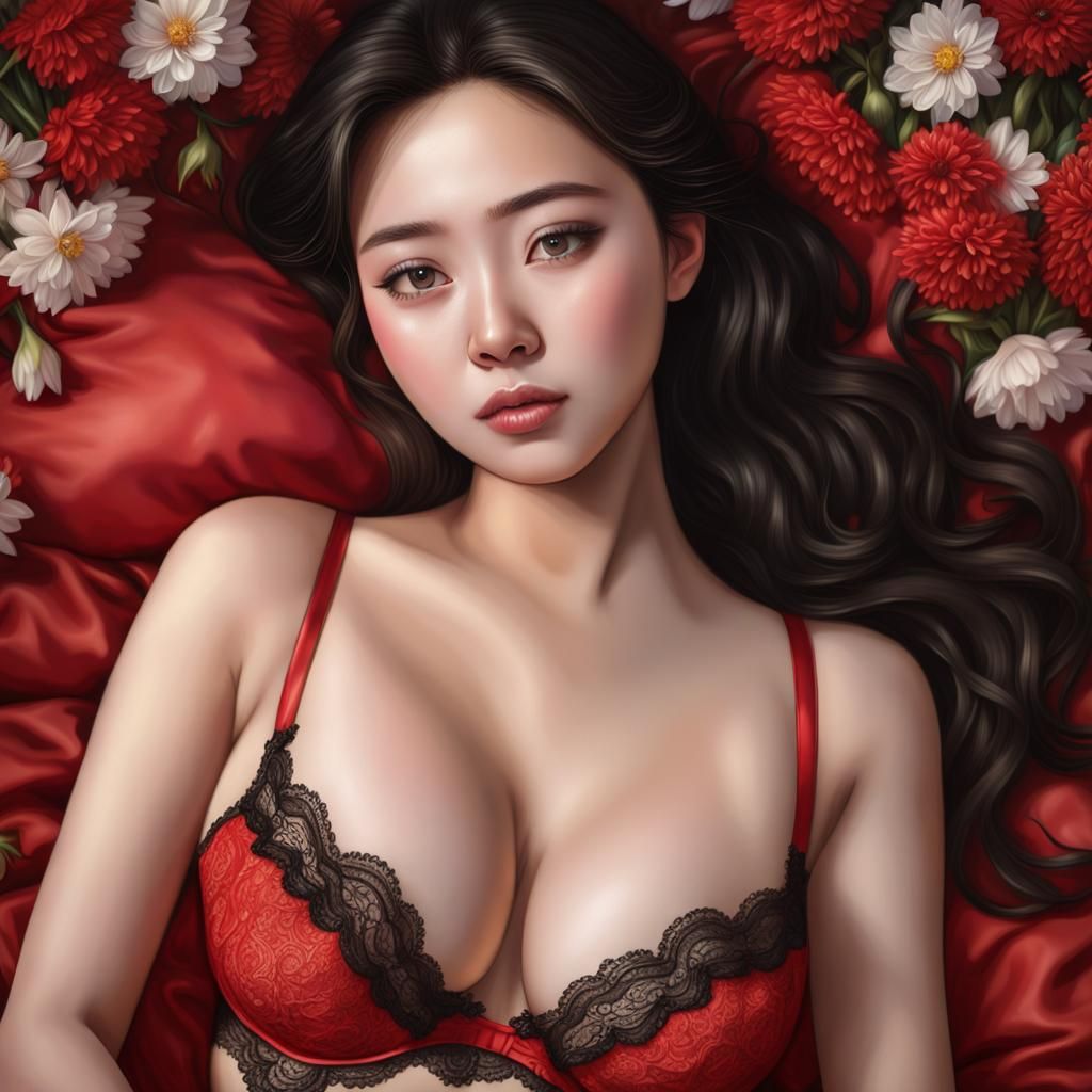 Korean Woman in Flowers, Photorealistic 8k