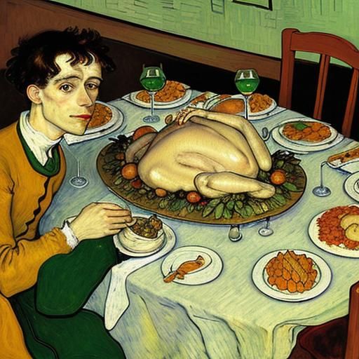 Disturbing Thanksgiving Feast in Expressionist Style