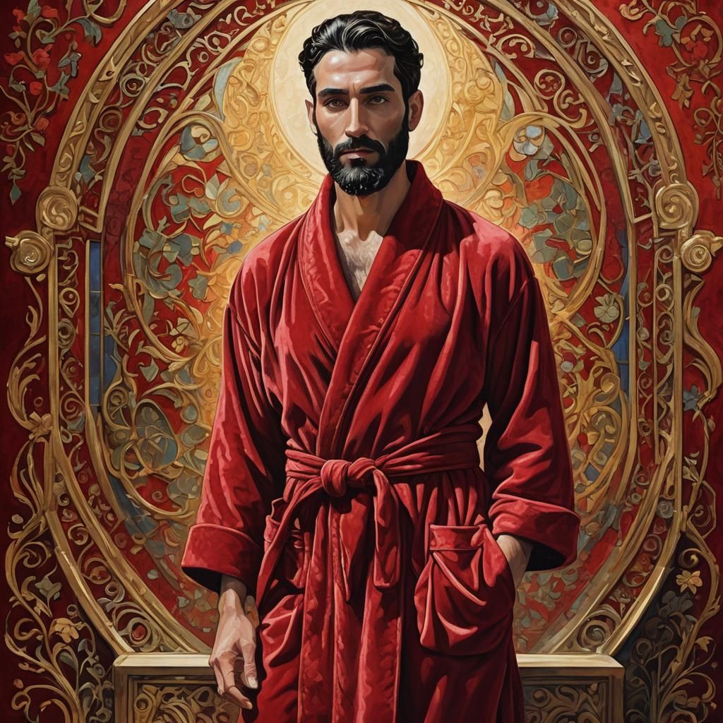 Art Nouveau Portrait of Man in Red Velvet Robe