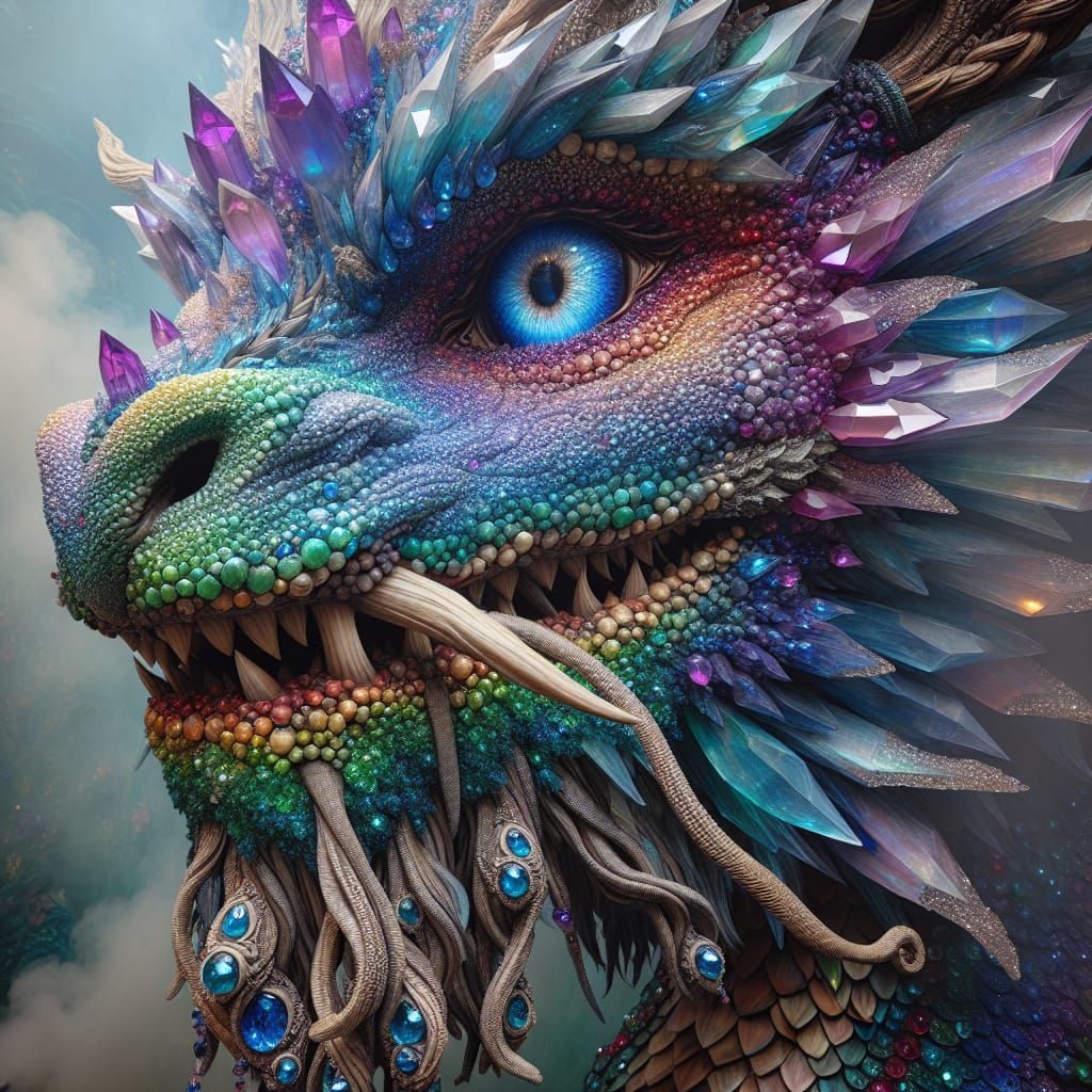 Grand Rainbow Dragon Portrait in Ethereal Fantasy Style