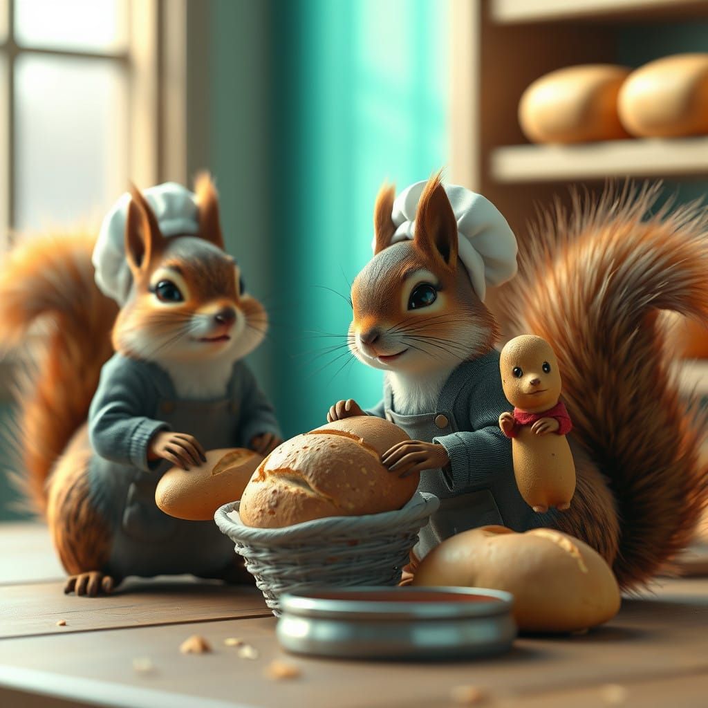 Cute Squirrel Bakers in Anime Style
