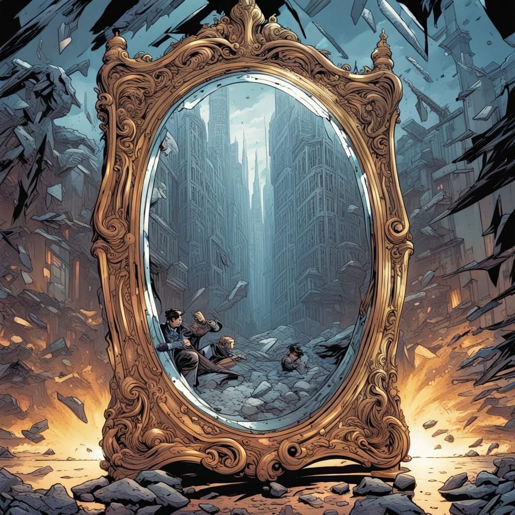 Broken Mirror in Comic Book Art Style
