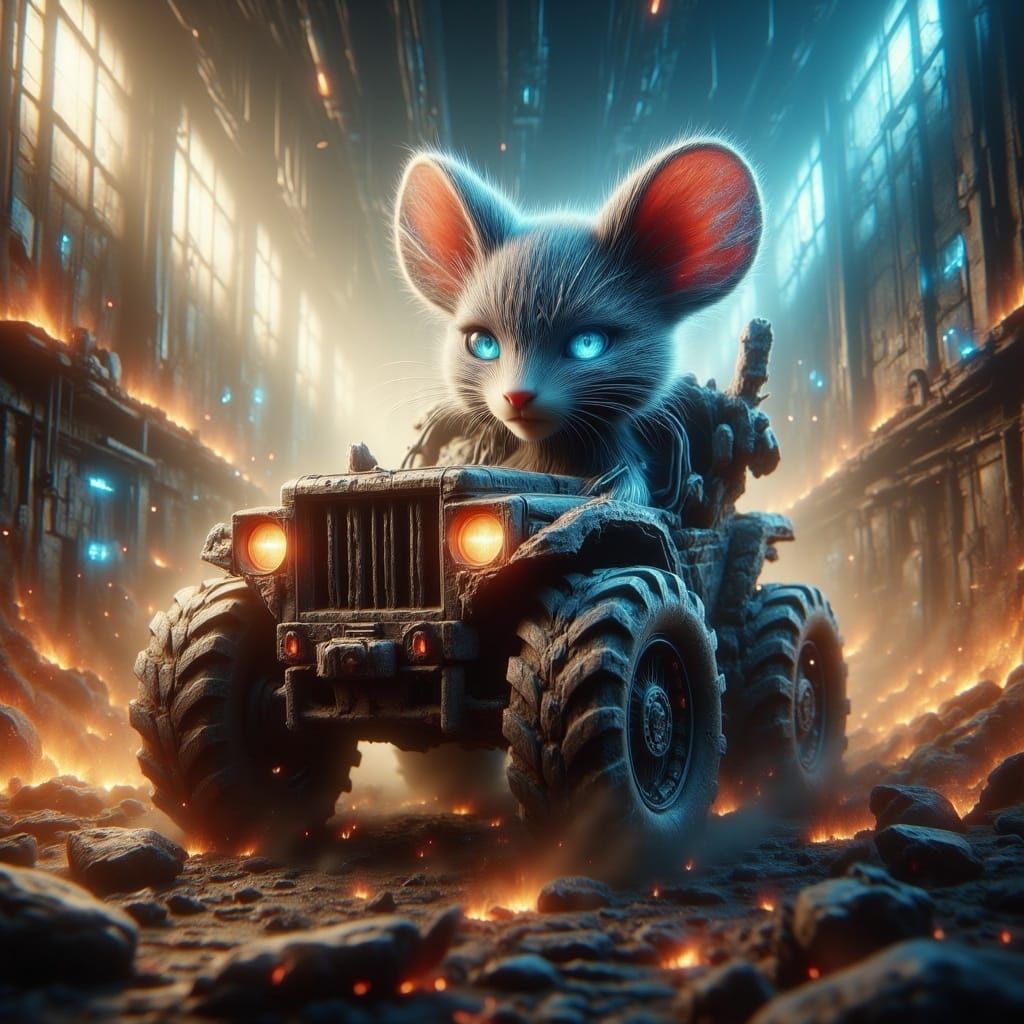 Chibi Mouse Races Tank Truck in Mad Max Style