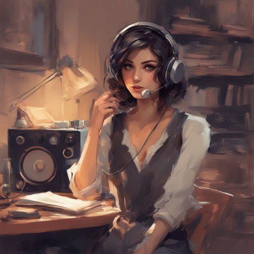 French Girl Listening to Radio, in Figurative Style
