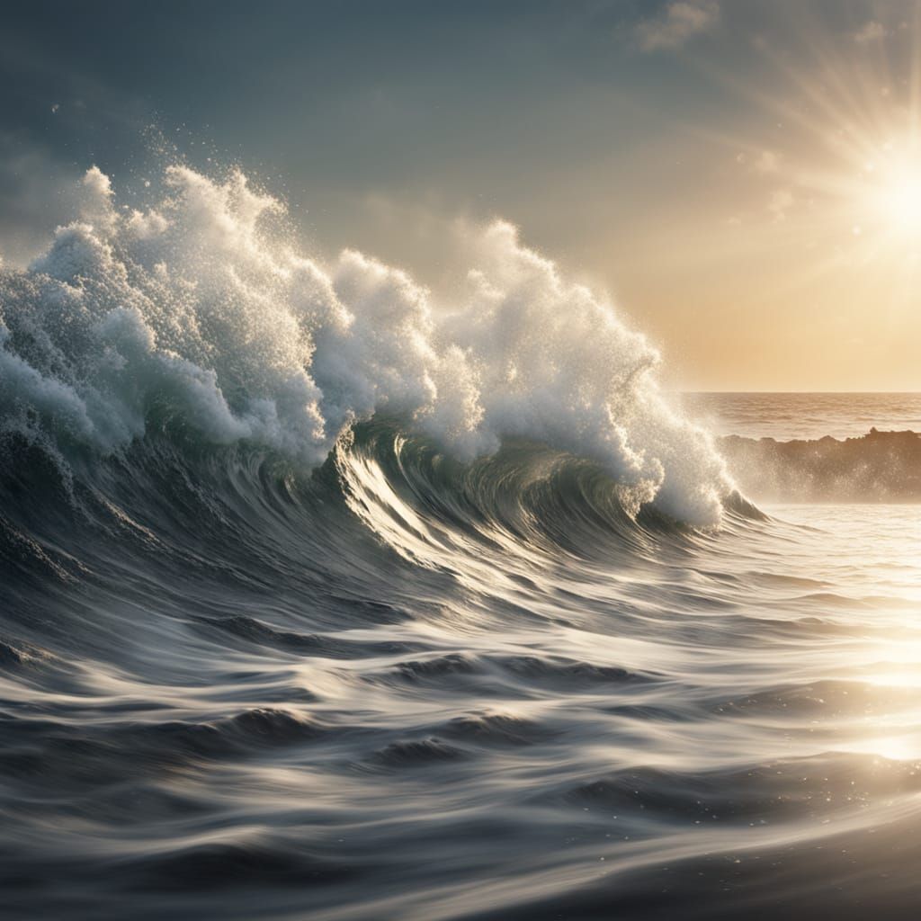 Powerful Wave Crashes Ashore in Hyper-Realistic Digital Art