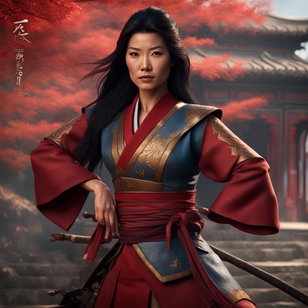 Kelly Hu as Mulan in Hyperrealistic Style