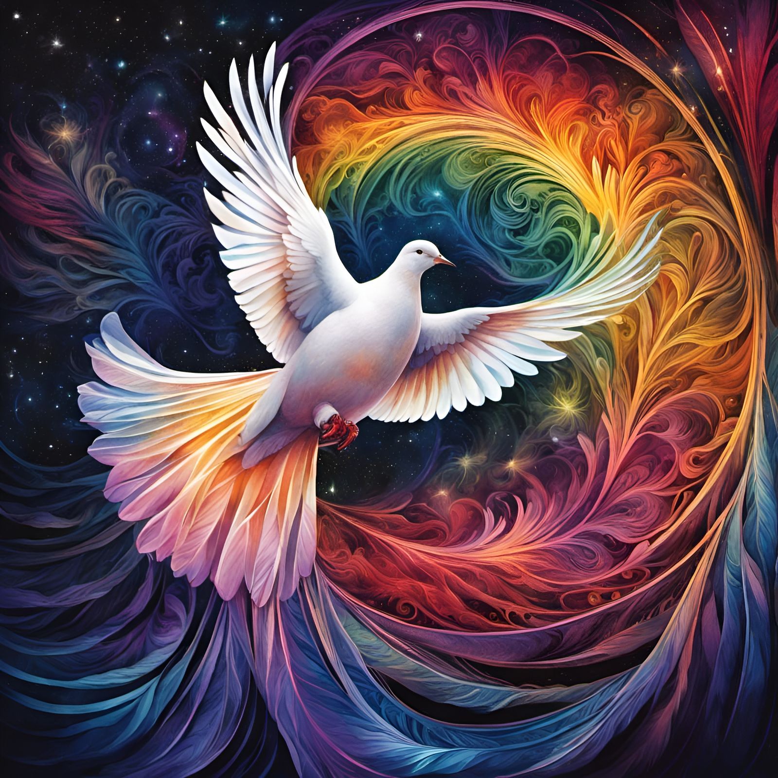 Rainbow Dove Peace Sign in Ethereal Watercolor