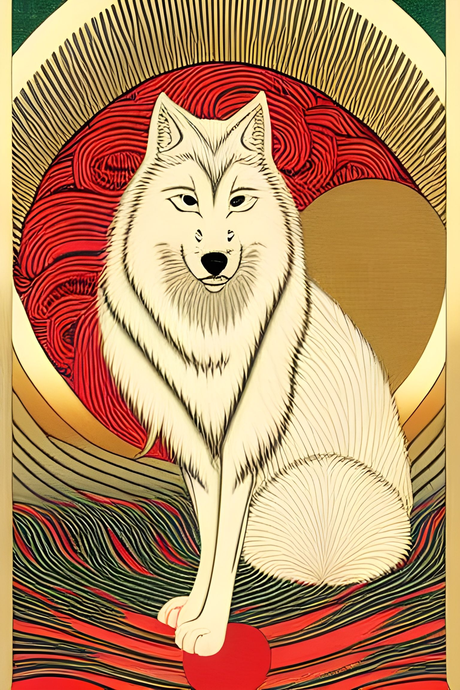 White Wolf Portrait in Ukiyo-e Anime Style