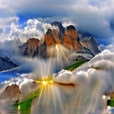 Dolomites Landscape with Divine Light and Soft Focus